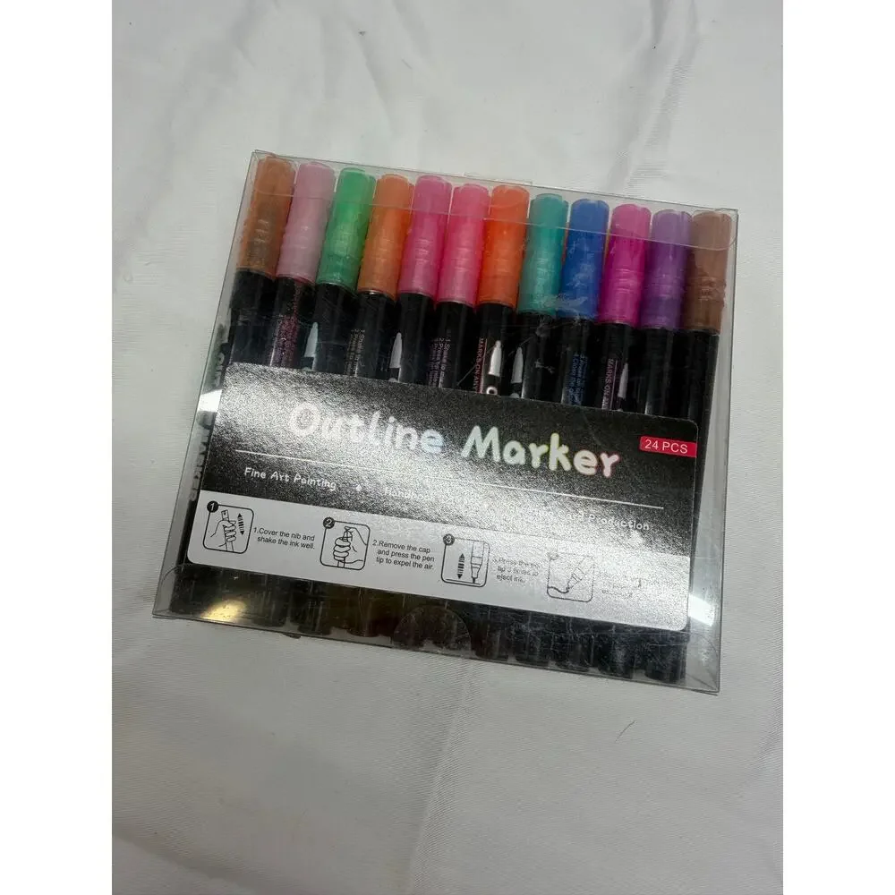 Outline Marker Set – Multi‑Color Metallic Shadow Pens –New